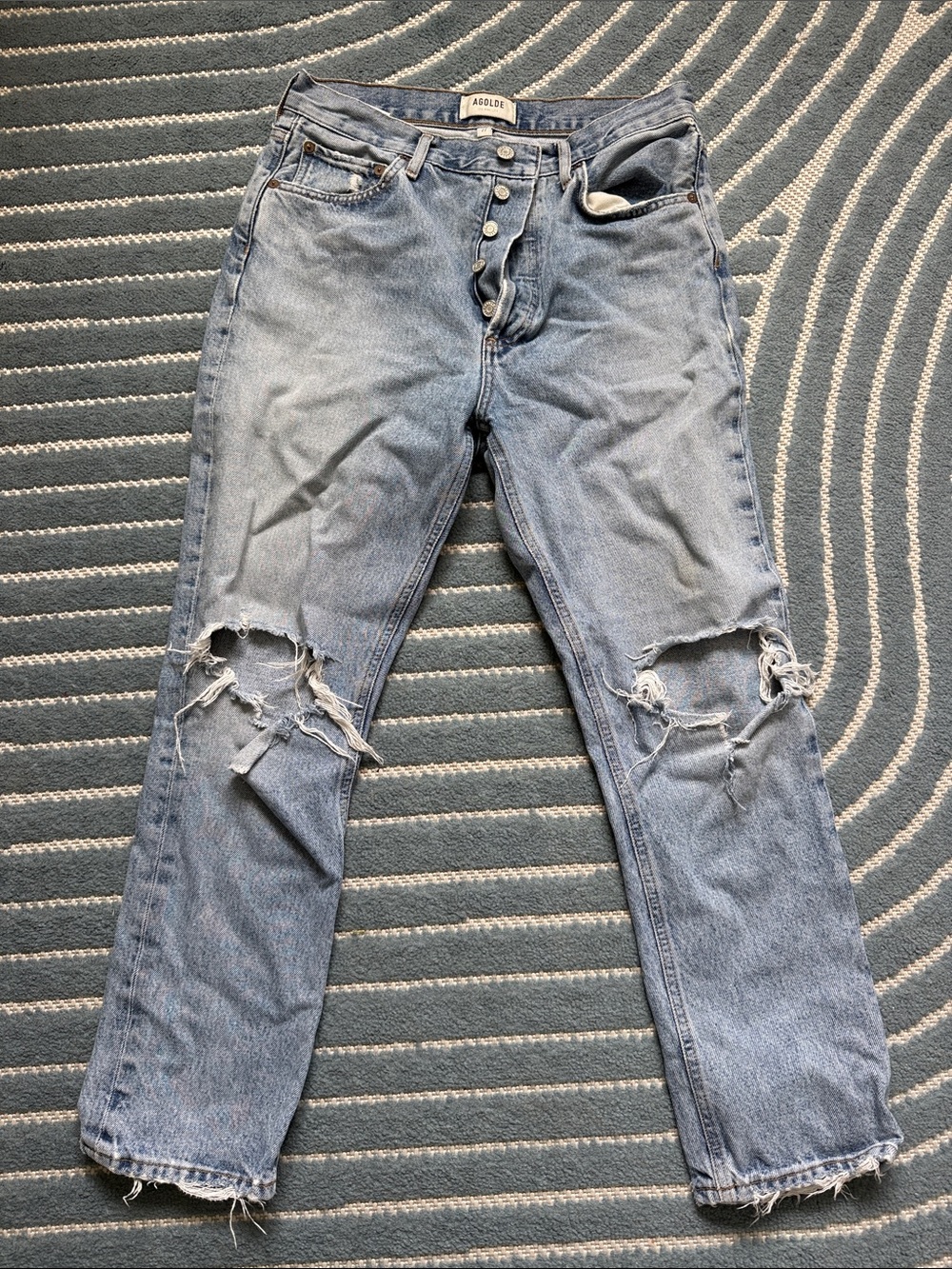 AGOLDE Light Blue Ripped High-Rise Straight Jeans